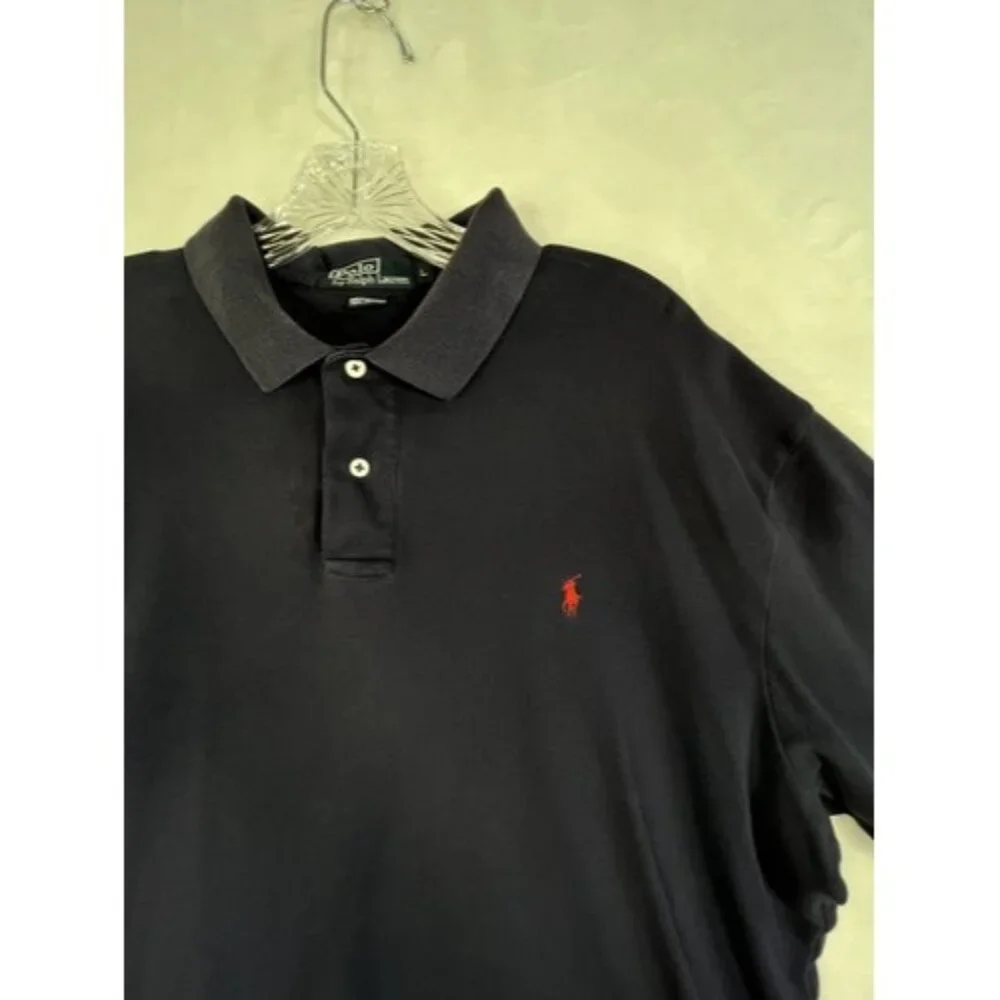 POLO by Ralph Lauren Mens L Polo Shirt‎ Blue Red Pony Soft